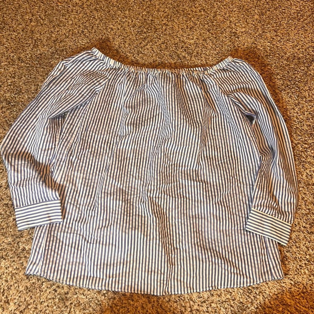 BCBGeneration Women's Blue White Striped Off‎ Shoulder Blouse Size Small